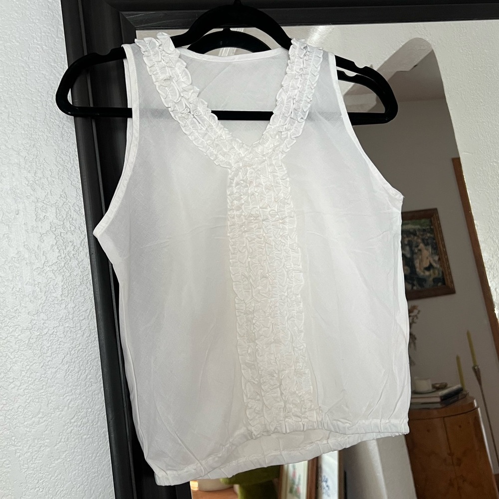 SOLD Vintage White Sheer Ruffle Tank